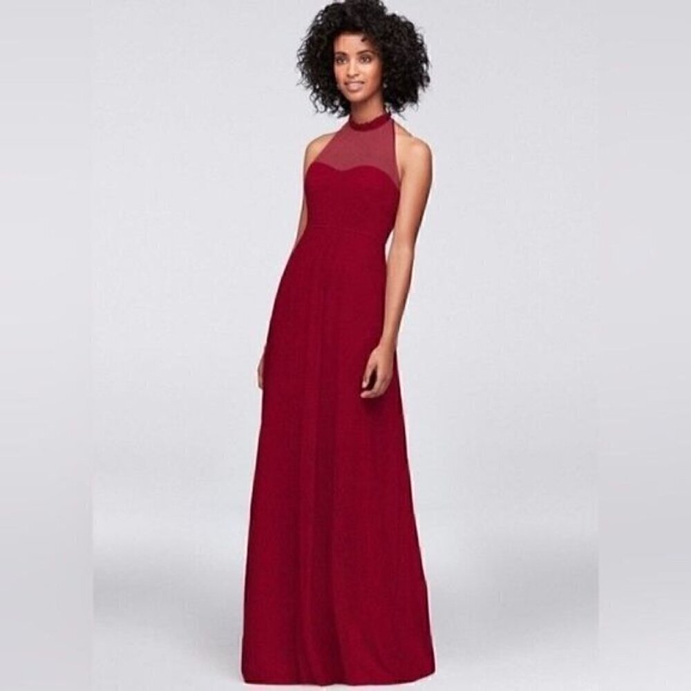 Allover Lace A-Line women long Dress F19635 color apple, red, XS